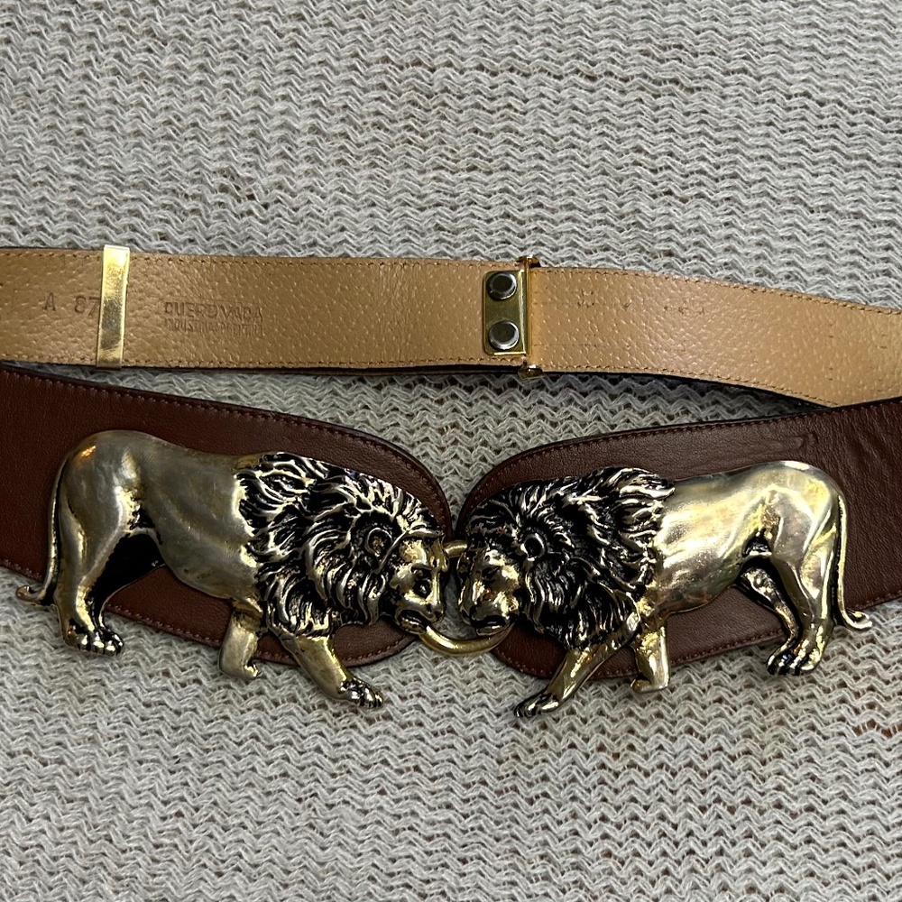 Roberto Dalpra brown leather belt w gold lions